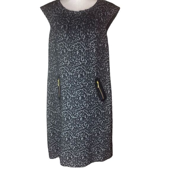 Eliza J Wm’s Sz 14W Black Gray Cheetah Print Textured Knit Zipper Sheath Dress - Picture 1 of 7